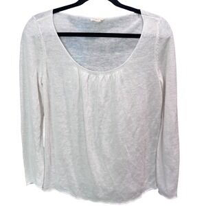 EILEEN FISHER White Linen‎ Scoop Neck Long Sleeve Sweater Top Size S